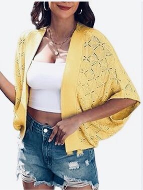Grace Karin Yellow Openwork Knit Shrug